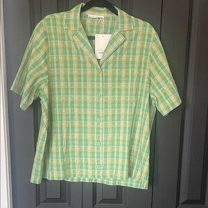 OAK + FORT Green and Yellow Plaid Shirt